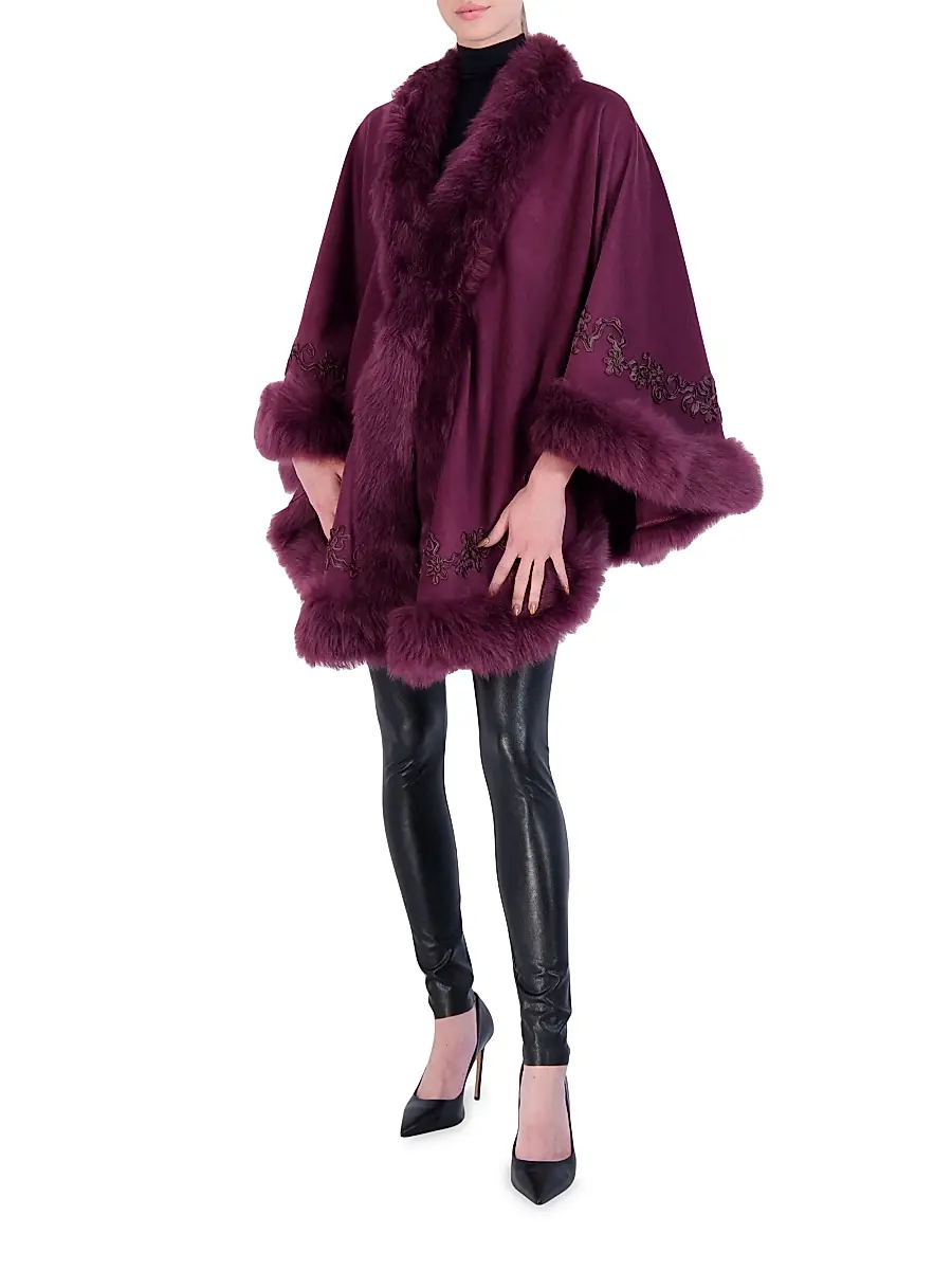 Gorski Women's Embroidered Wool and Cashmere Cape - Burgundy | Thumbnail 6