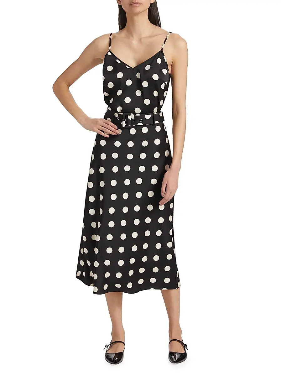 If Only Studio Women's Polka Dot Belted Midi-Skirt - Black | Thumbnail 2