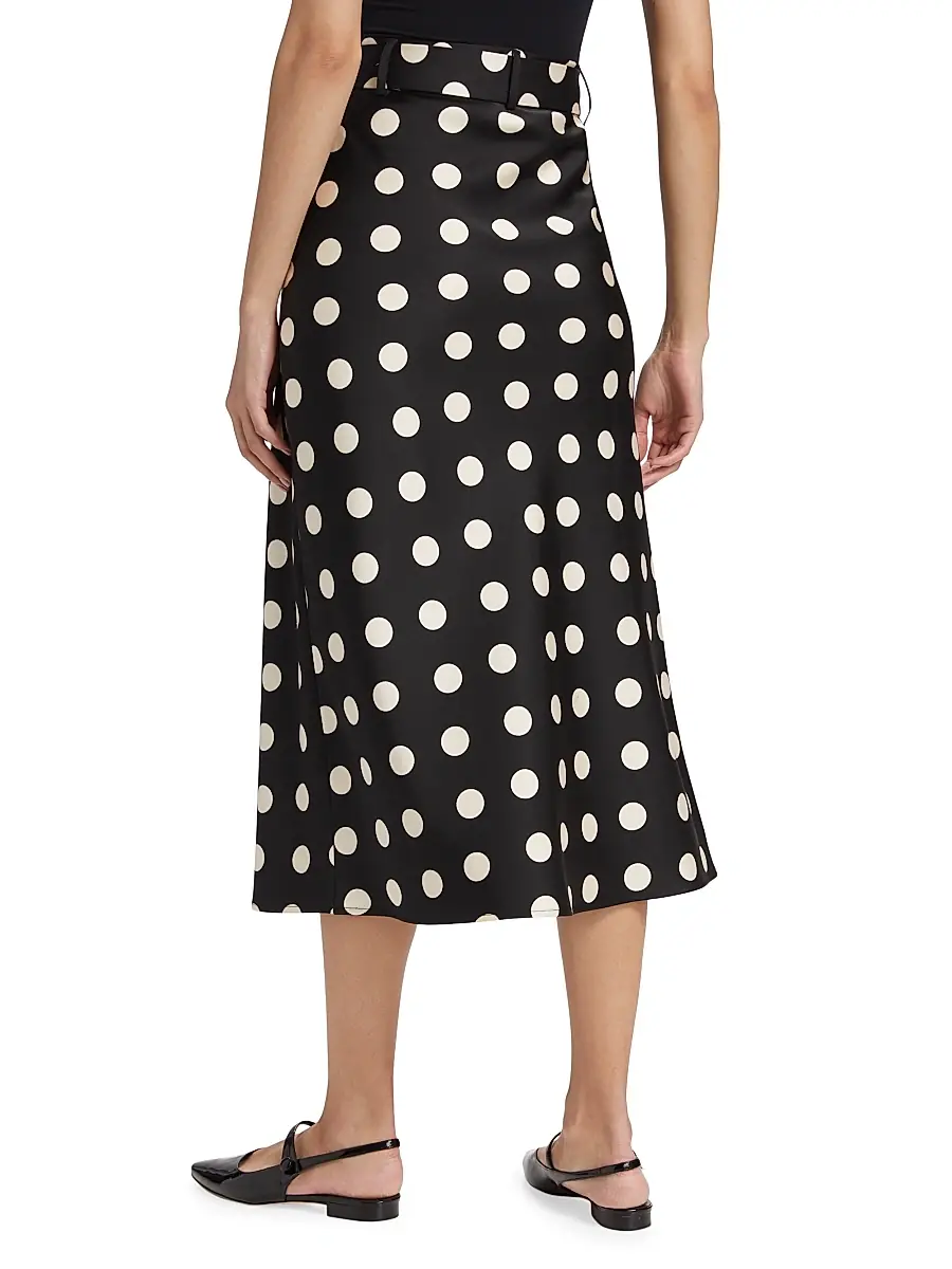 If Only Studio Women's Polka Dot Belted Midi-Skirt - Black | Thumbnail 5
