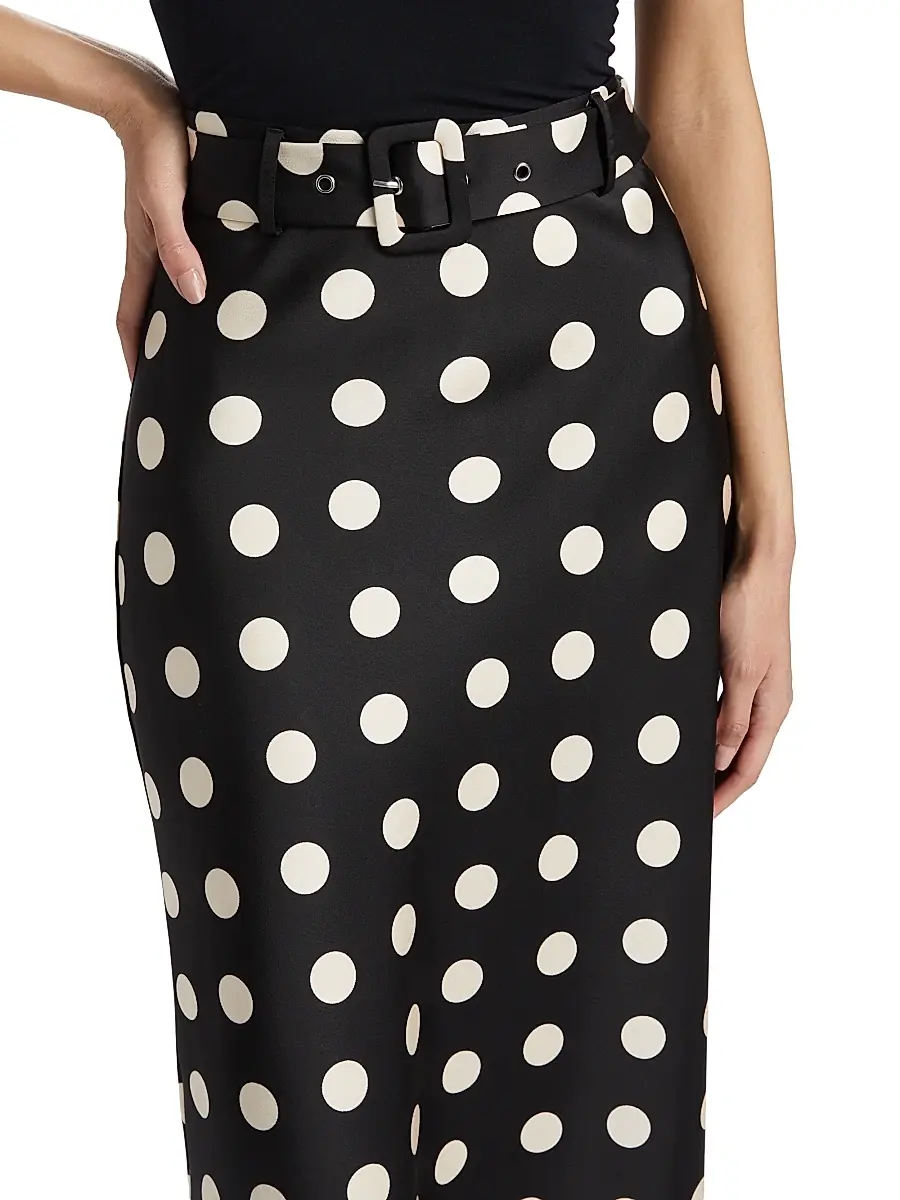 If Only Studio Women's Polka Dot Belted Midi-Skirt - Black | Thumbnail 6
