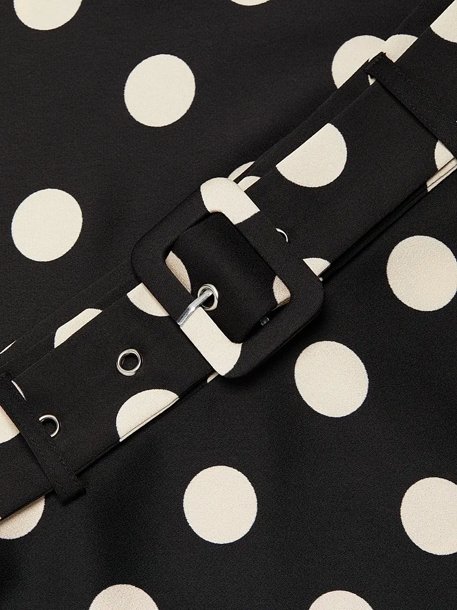 If Only Studio Women's Polka Dot Belted Midi-Skirt - Black | Thumbnail 7