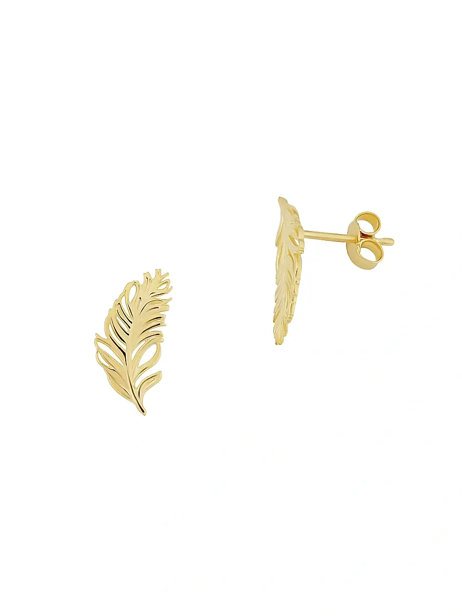 Oradina Women's 14K Yellow Solid Gold Fine as A Feather Studs - Yellow Gold | Thumbnail 2 Oradina Women's 14K Yellow Solid Gold Fine as A Feather Studs - Yellow Gold | Thumbnail 2