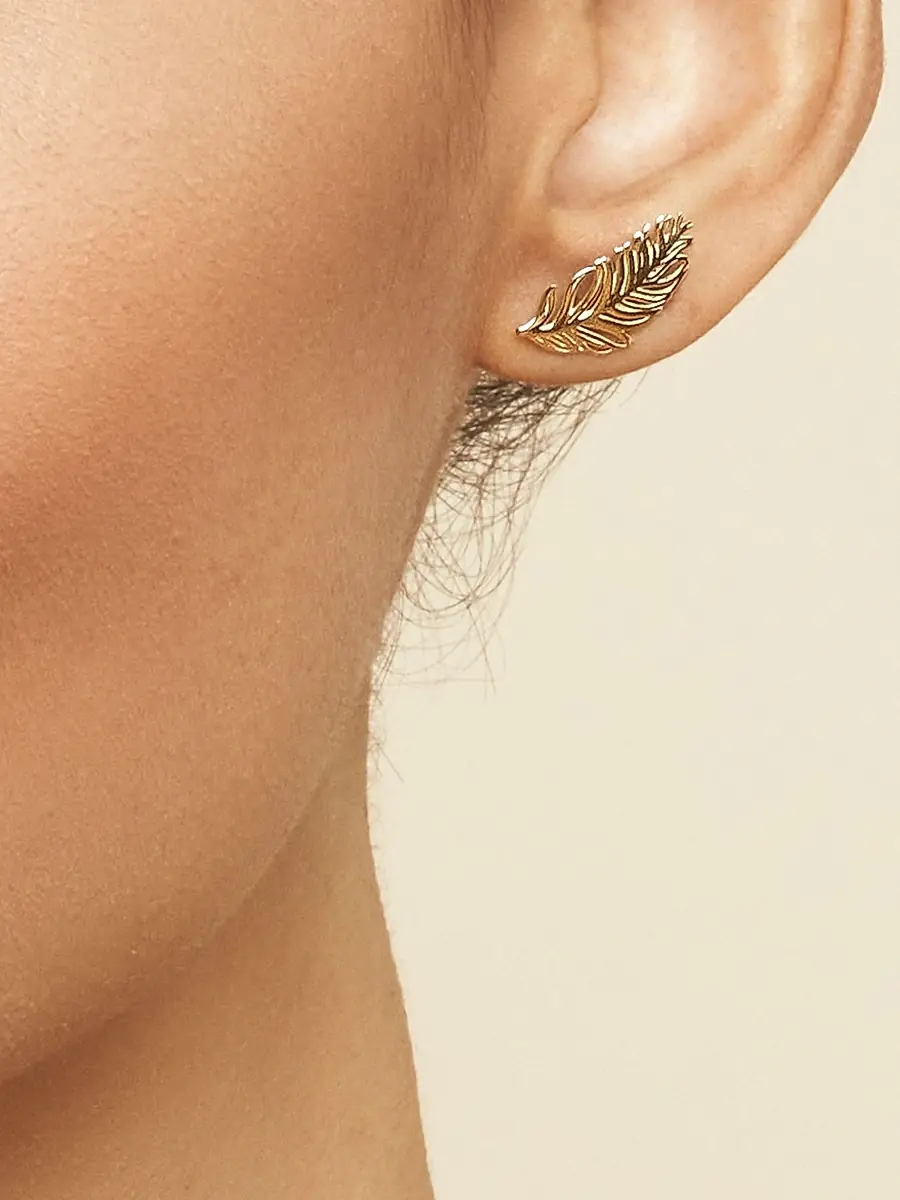 Oradina Women's 14K Yellow Solid Gold Fine as A Feather Studs - Yellow Gold | Thumbnail 3 Oradina Women's 14K Yellow Solid Gold Fine as A Feather Studs - Yellow Gold | Thumbnail 3
