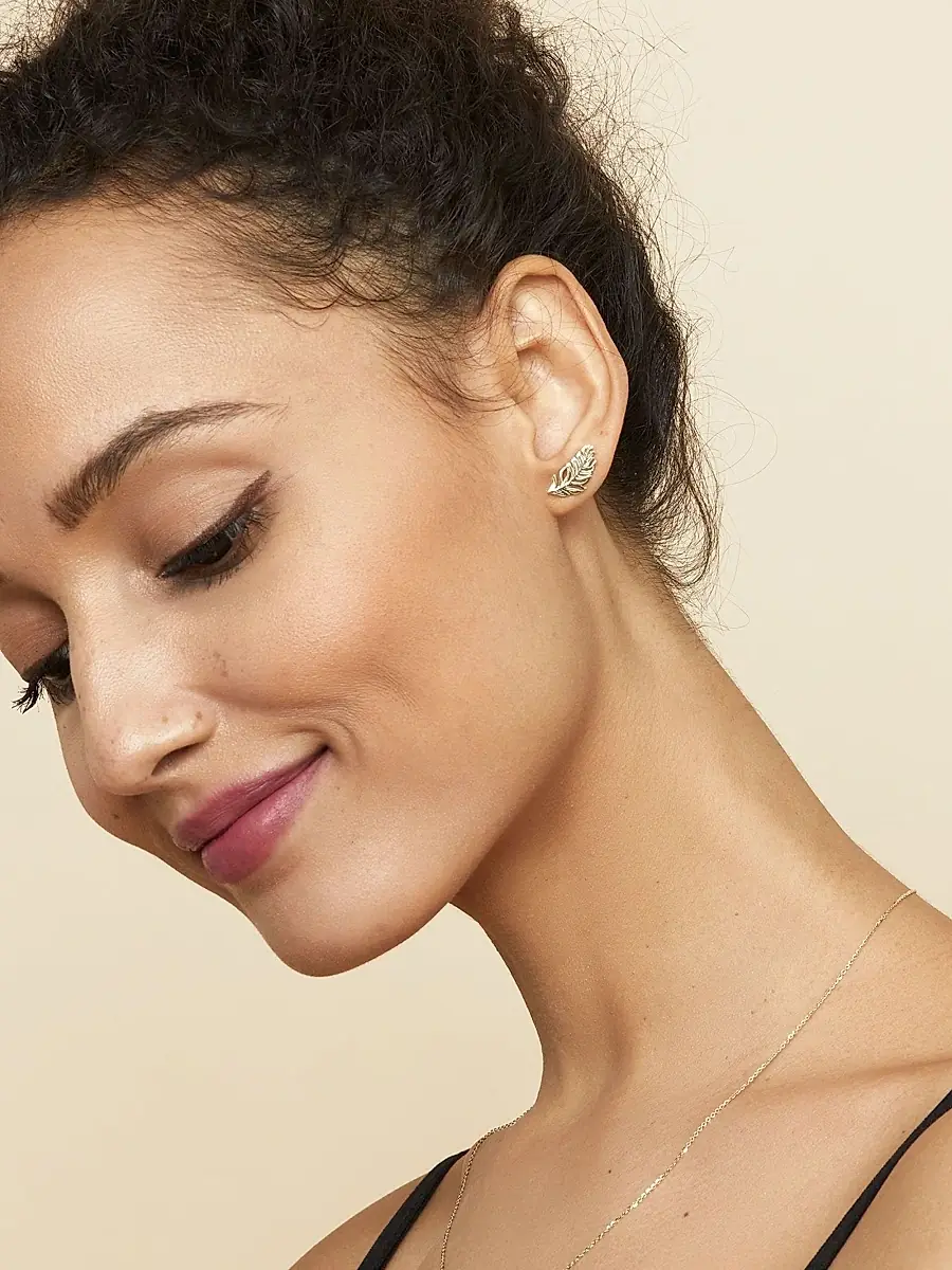 Oradina Women's 14K Yellow Solid Gold Fine as A Feather Studs - Yellow Gold | Thumbnail 4 Oradina Women's 14K Yellow Solid Gold Fine as A Feather Studs - Yellow Gold | Thumbnail 4