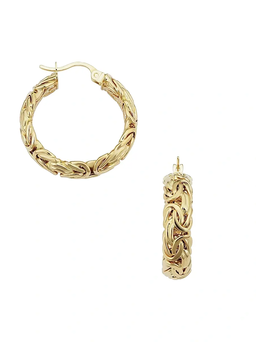 Oradina Women's 14K Yellow Gold Byzantine Classic Hoops - Yellow Gold | Thumbnail 2 Oradina Women's 14K Yellow Gold Byzantine Classic Hoops - Yellow Gold | Thumbnail 2
