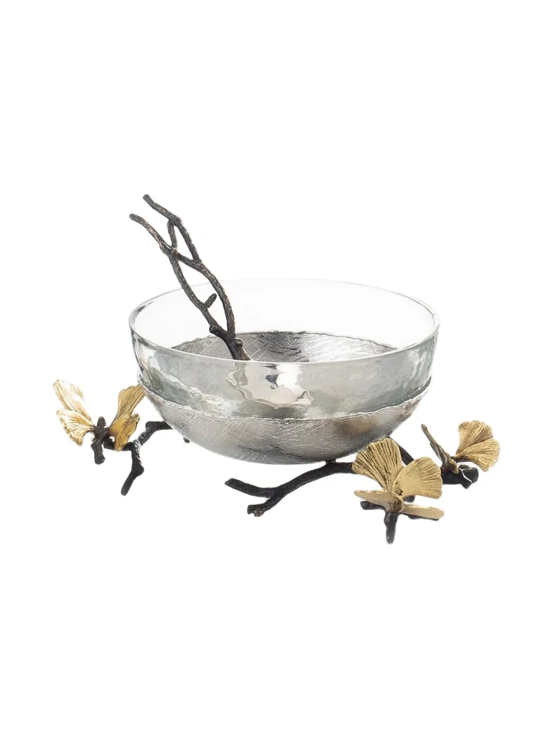Michael Aram Butterfly Ginkgo 3-Piece Glass Nut Dish, Stainless Steel Nut Dish & Spoon Set