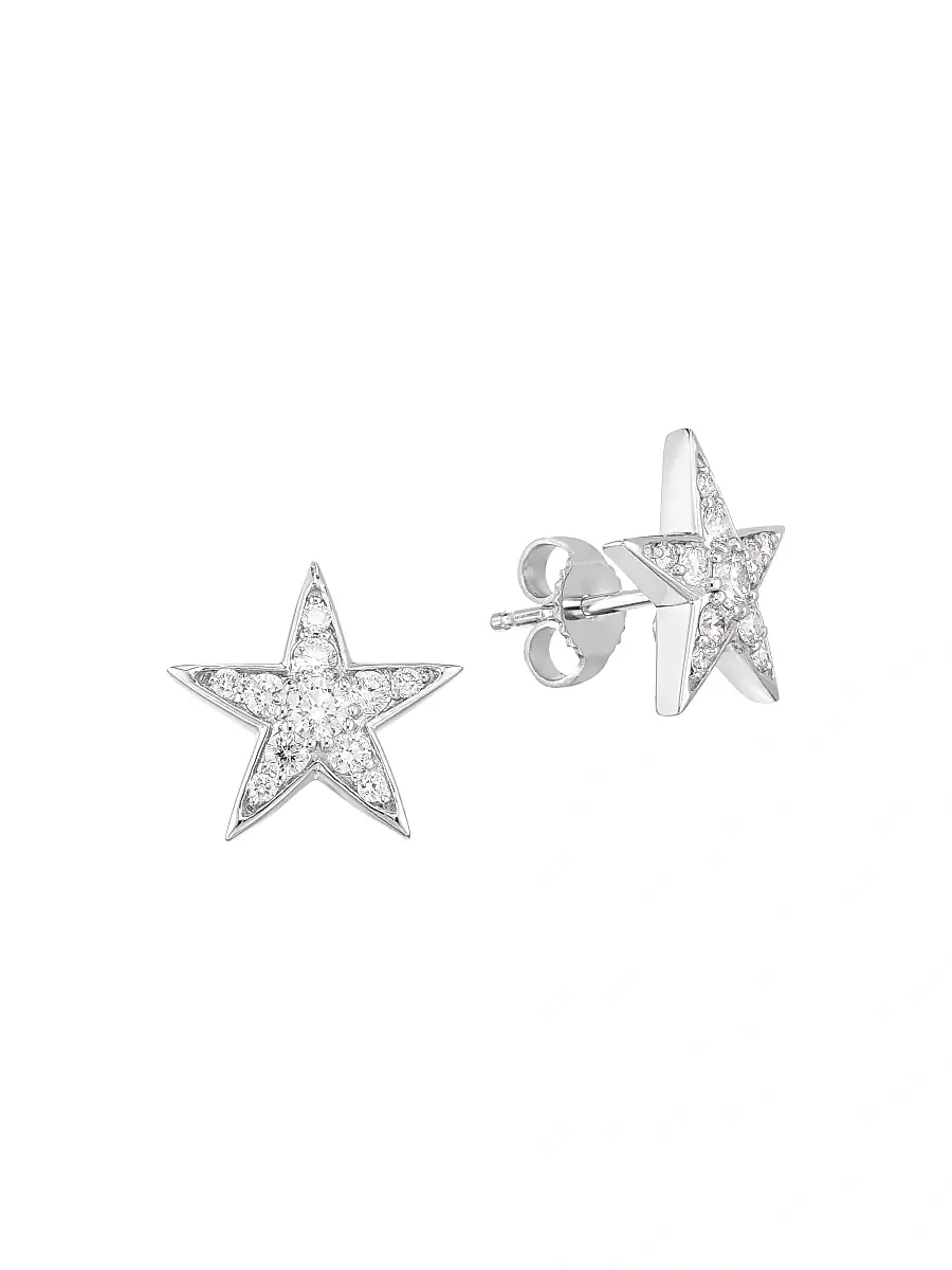 Women's Tiny Treasures 18K White Gold & Diamond Star Earrings - White Gold
