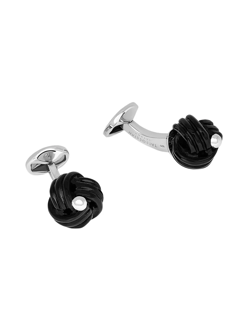 Men's Onyx & Sterling Silver Knot Cufflinks