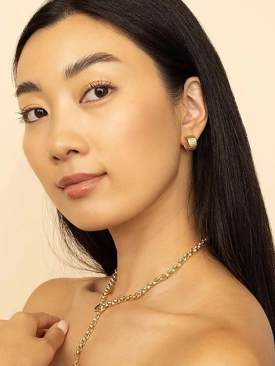 Oradina Women's 14K Yellow Gold Moto Bold Hoops - Yellow Gold | Thumbnail 4 Oradina Women's 14K Yellow Gold Moto Bold Hoops - Yellow Gold | Thumbnail 4