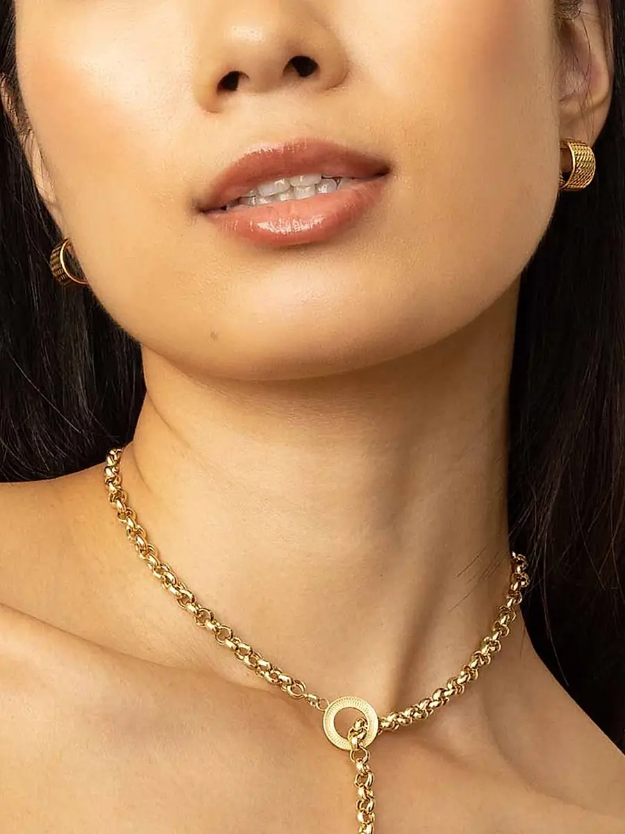 Oradina Women's 14K Yellow Gold Moto Bold Hoops - Yellow Gold | Thumbnail 5 Oradina Women's 14K Yellow Gold Moto Bold Hoops - Yellow Gold | Thumbnail 5
