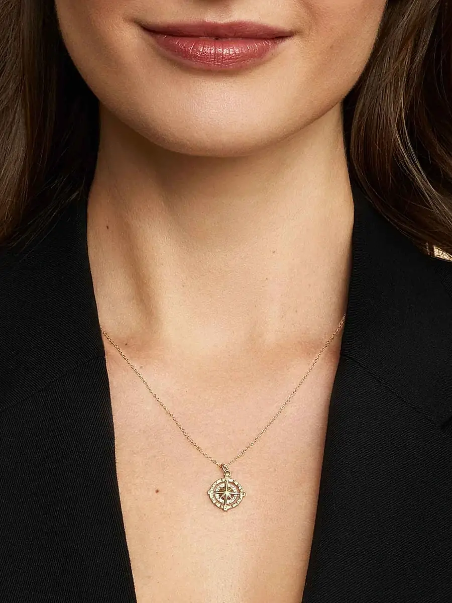 Oradina Women's Compass Pendant Necklace - Yellow Gold | Thumbnail 4 Oradina Women's Compass Pendant Necklace - Yellow Gold | Thumbnail 4