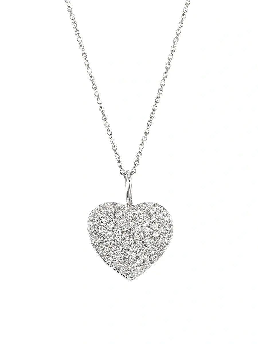 Roberto Coin Women's 18K White Gold & Diamond Pavé Heart Necklace - White Gold | Image 1 Roberto Coin Women's 18K White Gold & Diamond Pavé Heart Necklace - White Gold | Image 1