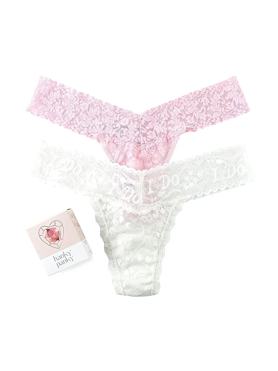 Hanky Panky Women's 2-Pack I Do Shimmer Lace Low-Rise Thongs - Light Bliss | Image 1 Hanky Panky Women's 2-Pack I Do Shimmer Lace Low-Rise Thongs - Light Bliss | Image 1