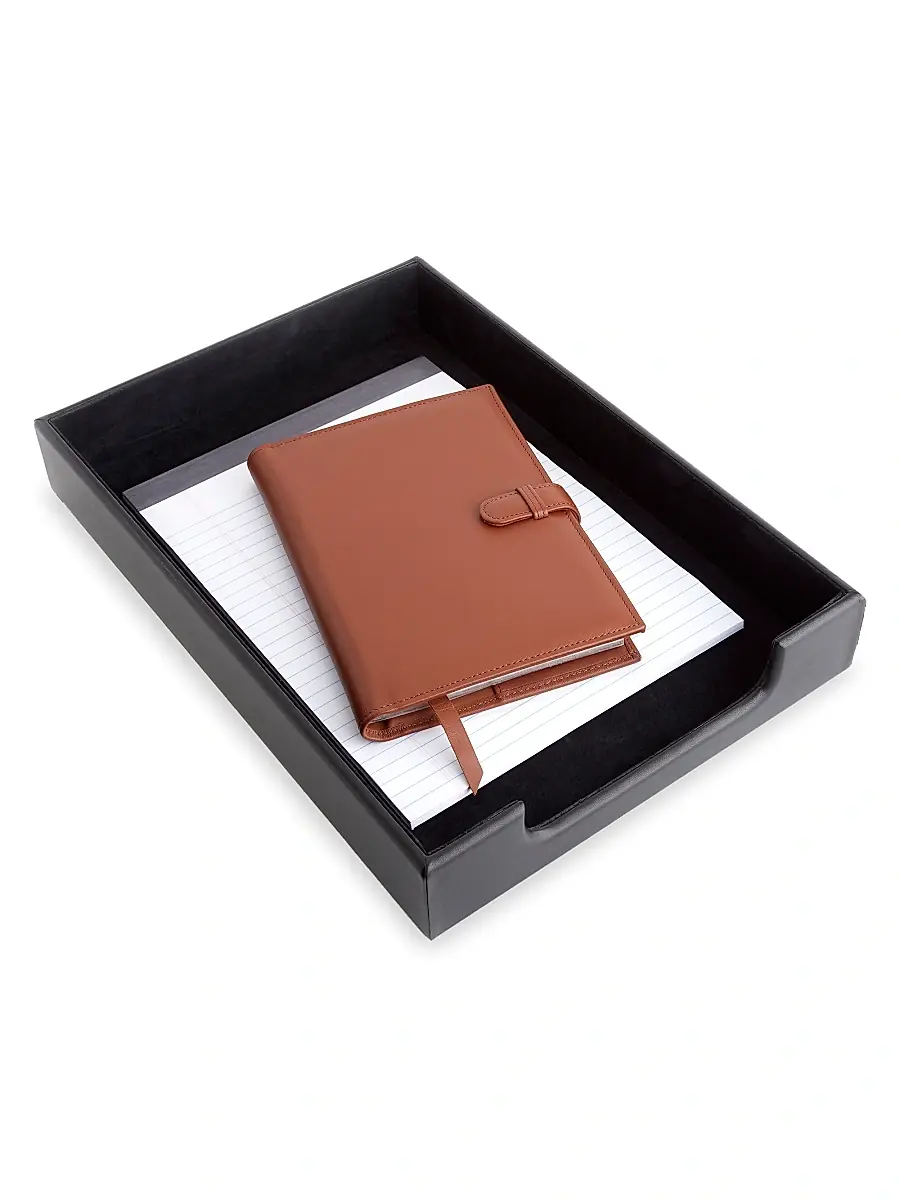 Royce New York Leather Desk Letter Tray Organizer | Thumbnail 3