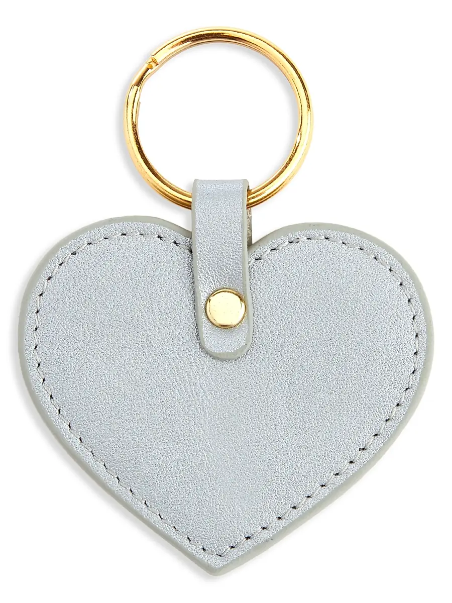Royce New York Men's Heart-Shaped Leather Key Chain - Silver | Image 1 Royce New York Men's Heart-Shaped Leather Key Chain - Silver | Image 1