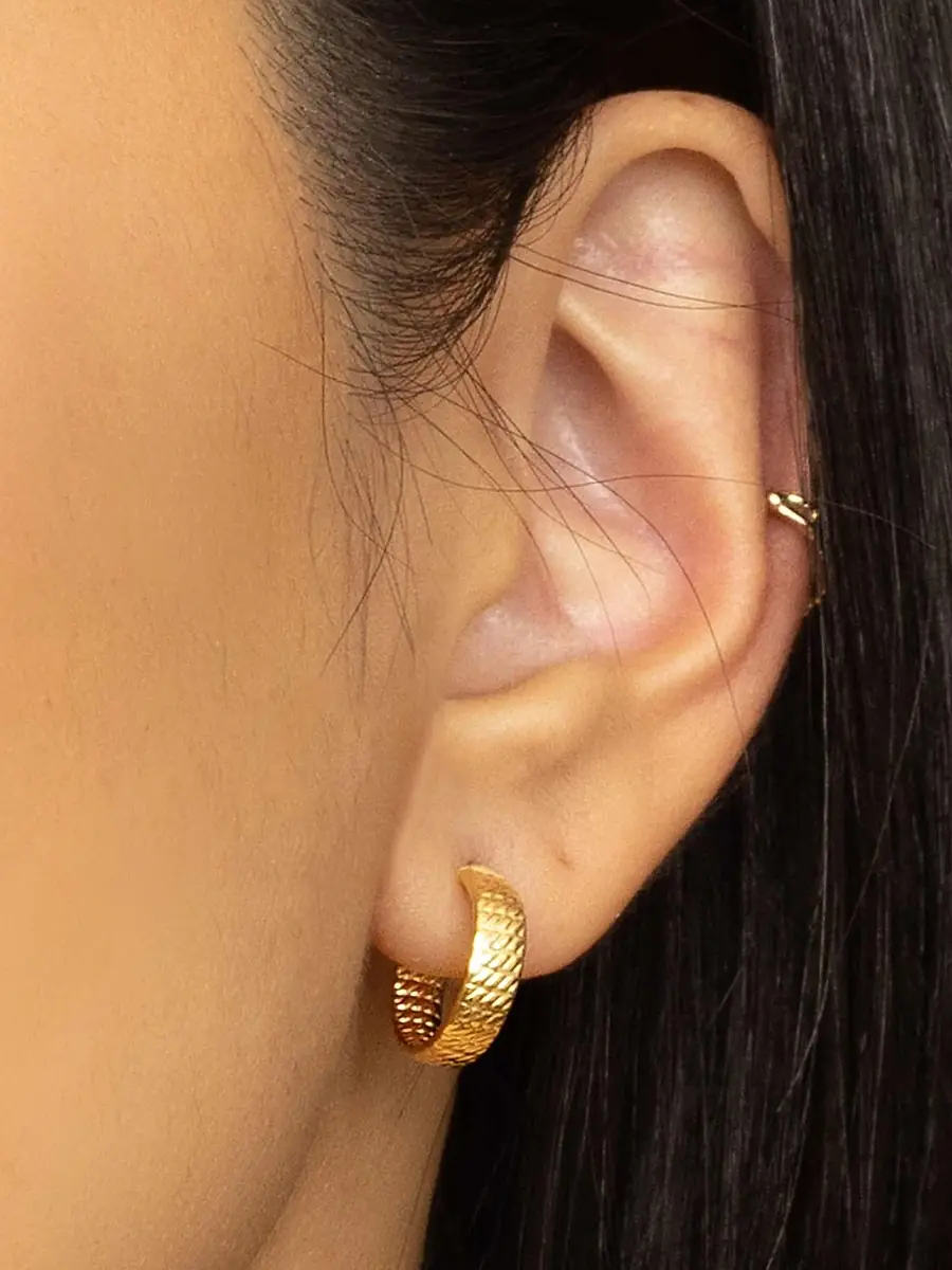 Oradina Women's 14K Yellow Gold Moto Mini Hoops - Yellow Gold | Thumbnail 3 Oradina Women's 14K Yellow Gold Moto Mini Hoops - Yellow Gold | Thumbnail 3