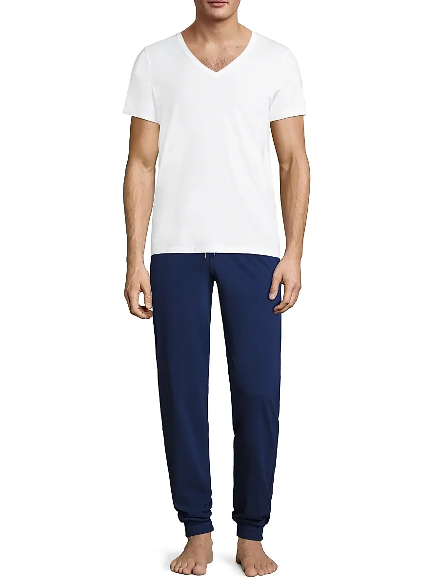 Hanro Men's Cotton Superior Short Sleeve V-Neck Tee | Thumbnail 2