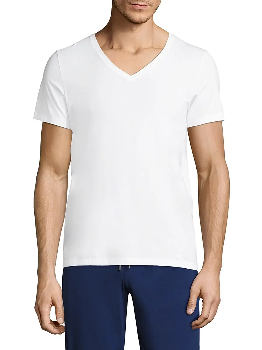 Hanro Men's Cotton Superior Short Sleeve V-Neck Tee | Thumbnail 3
