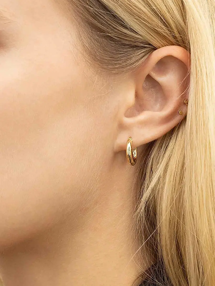 Oradina Women's 14K Yellow Gold Day and Night Mini Hoops - Yellow Gold | Thumbnail 3 Oradina Women's 14K Yellow Gold Day and Night Mini Hoops - Yellow Gold | Thumbnail 3