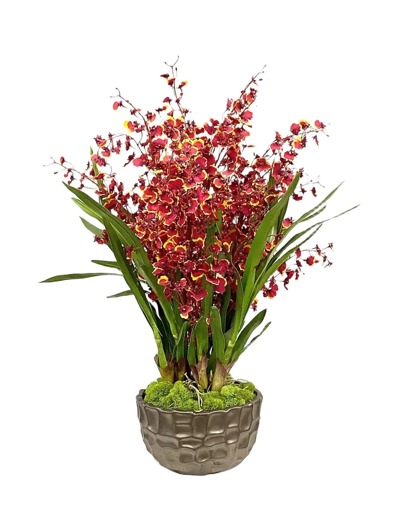 Winward Home Permanent Botanicals Imitation Dancing Lady Orchid In Modern Bowl - Burgundy