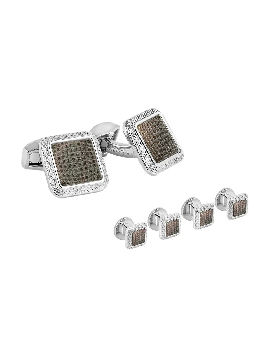 Tateossian Men's Spazio Square Mother of Pearl Cufflinks & Shirt Studs Set
