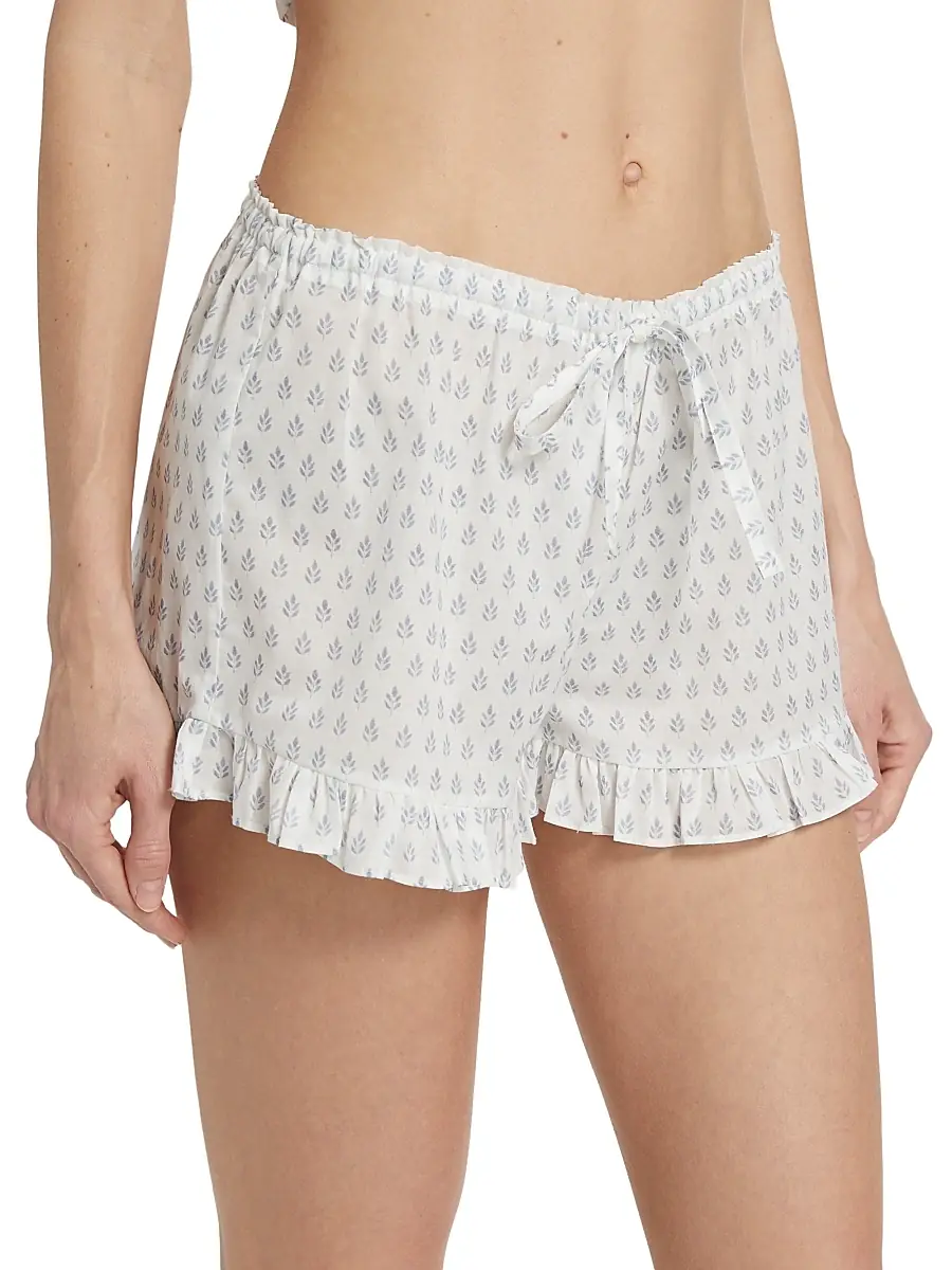Pour Les Femmes Women's Karl Cotton Leaf-Print Frill Pajamas | Thumbnail 4