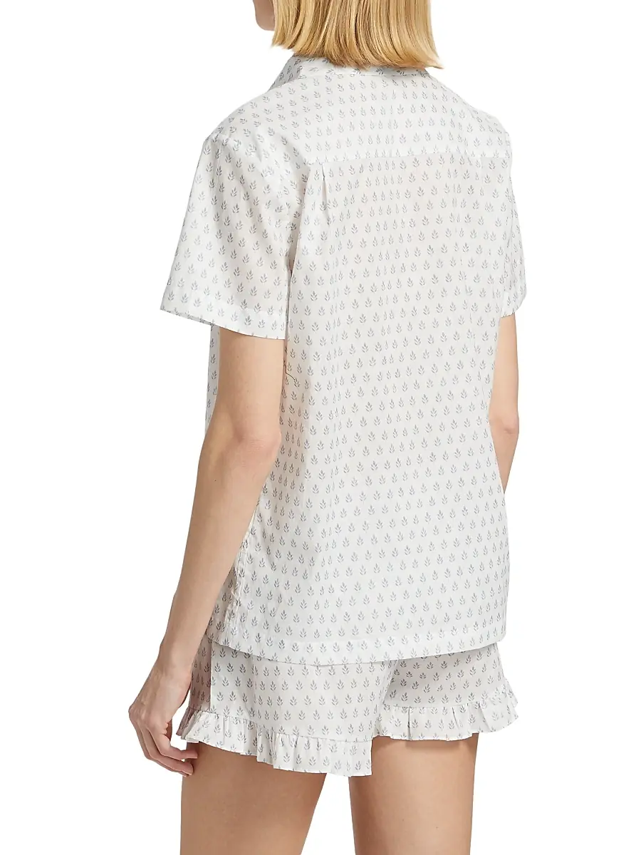 Pour Les Femmes Women's Karl Cotton Leaf-Print Frill Pajamas | Thumbnail 5