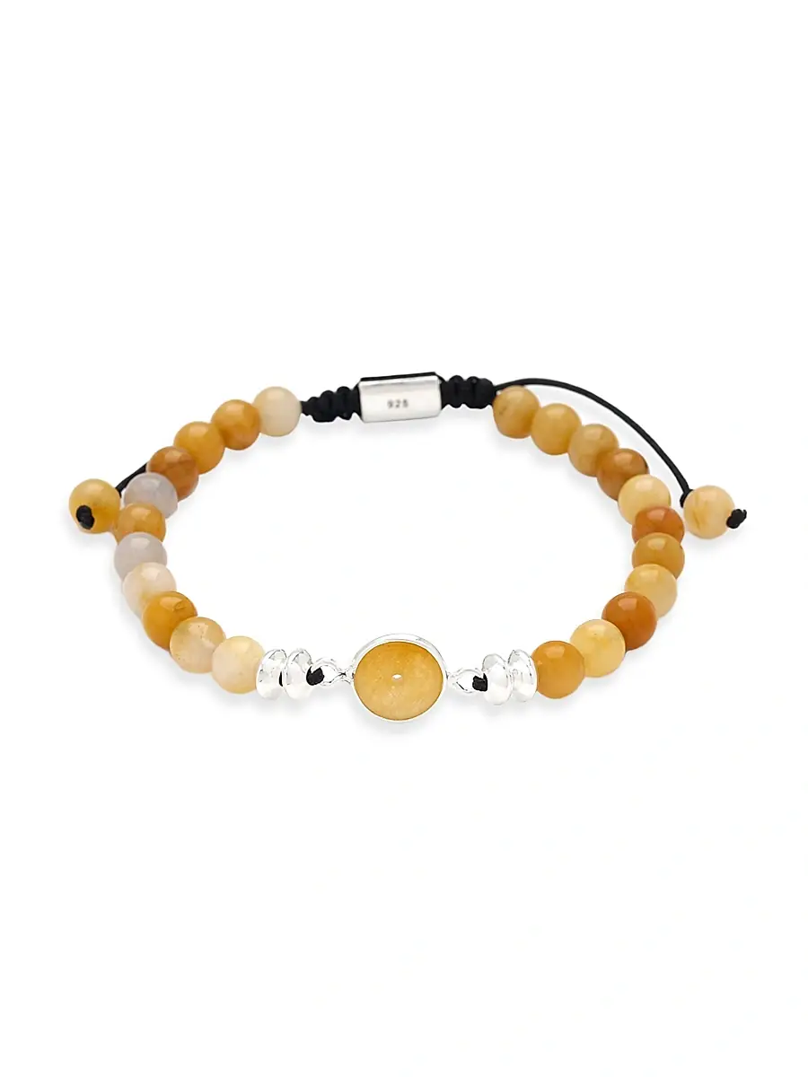 Jan Leslie Men's Yellow Jade & Brass-Plated Sterling Silver Beaded Bracelet