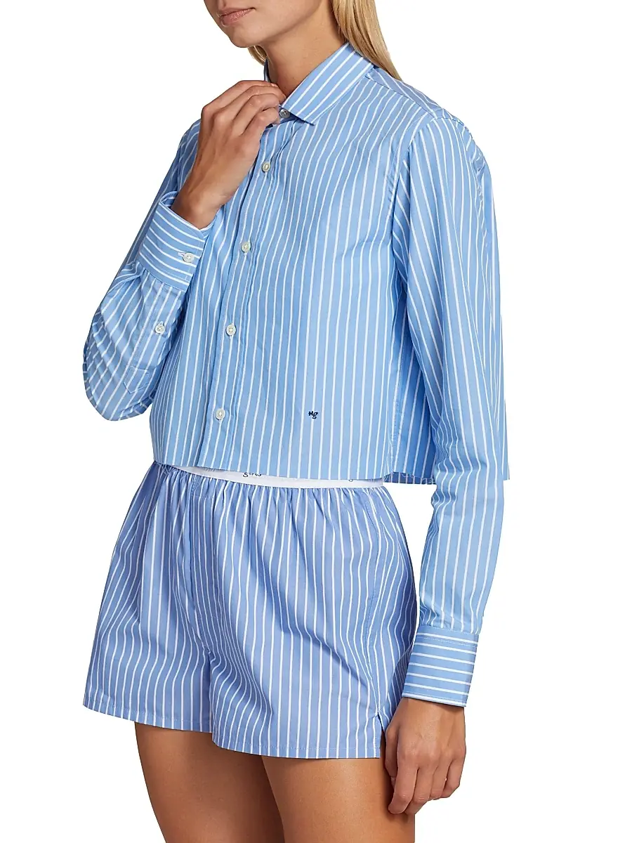 Hommegirls Women's Classic Stripe Cropped Shirt - Blue White Stripe | Thumbnail 3 Hommegirls Women's Classic Stripe Cropped Shirt - Blue White Stripe | Thumbnail 3
