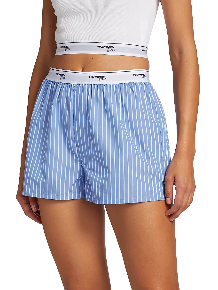 Hommegirls Women's Classic Stripe Boxer Shorts - Blue White Stripe | Thumbnail 2 Hommegirls Women's Classic Stripe Boxer Shorts - Blue White Stripe | Thumbnail 2