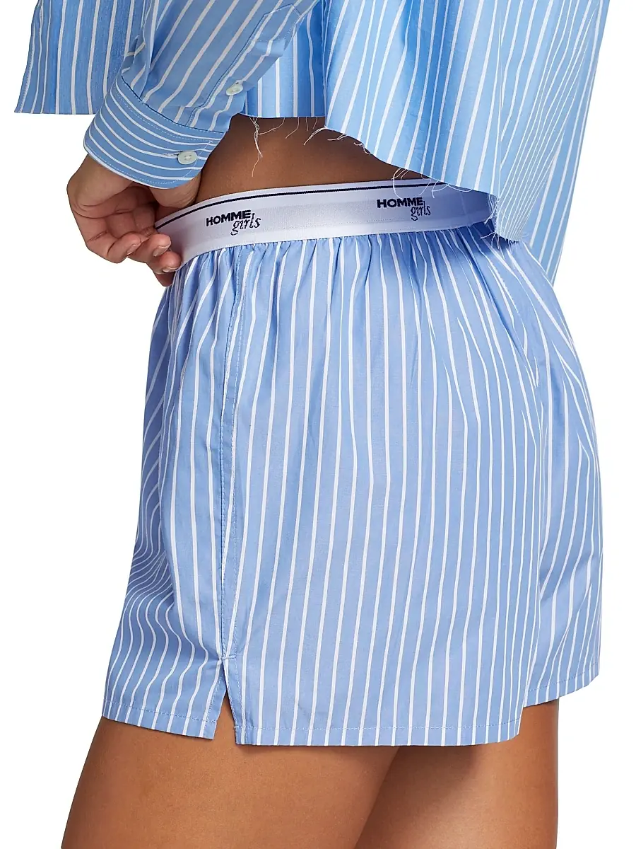 Hommegirls Women's Classic Stripe Boxer Shorts - Blue White Stripe | Thumbnail 5 Hommegirls Women's Classic Stripe Boxer Shorts - Blue White Stripe | Thumbnail 5