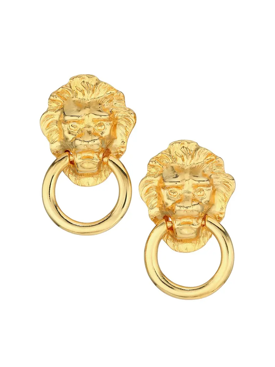 KENNETH JAY LANE Women's 22K Goldplated Lion Head Doorknocker Clip-On Earrings | Thumbnail 2