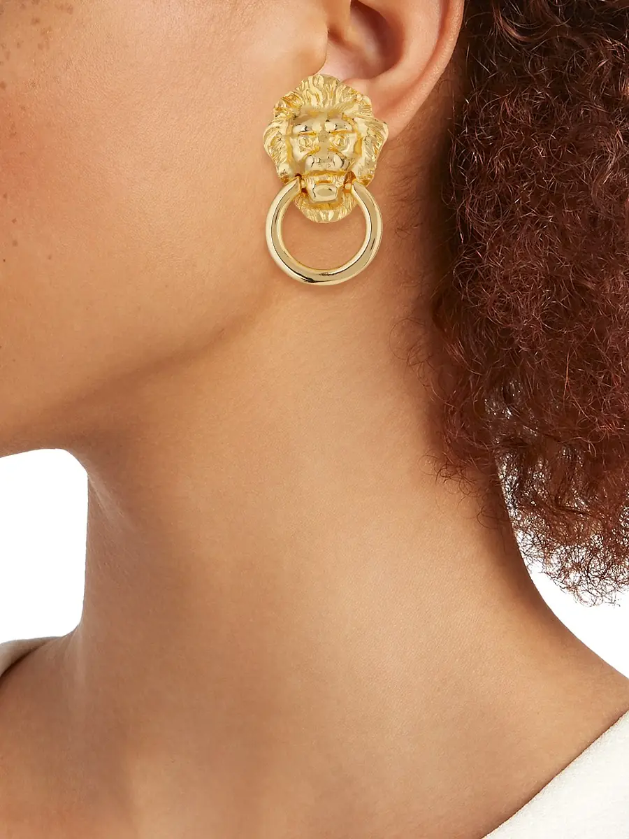 KENNETH JAY LANE Women's 22K Goldplated Lion Head Doorknocker Clip-On Earrings