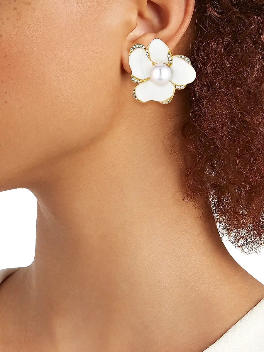 KENNETH JAY LANE Women's 22K Gold-Plated, Faux Pearl & Crystal Flower Clip-On Earrings | Thumbnail 2 KENNETH JAY LANE Women's 22K Gold-Plated, Faux Pearl & Crystal Flower Clip-On Earrings | Thumbnail 2