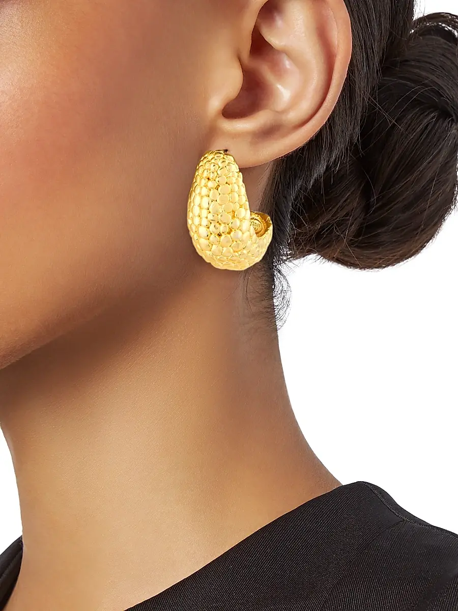 KENNETH JAY LANE Women's Scaly Textured 22K Gold-Plated Hoop Earrings | Thumbnail 2 KENNETH JAY LANE Women's Scaly Textured 22K Gold-Plated Hoop Earrings | Thumbnail 2