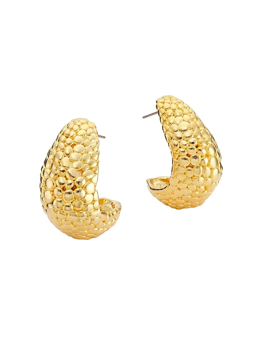 KENNETH JAY LANE Women's Scaly Textured 22K Gold-Plated Hoop Earrings