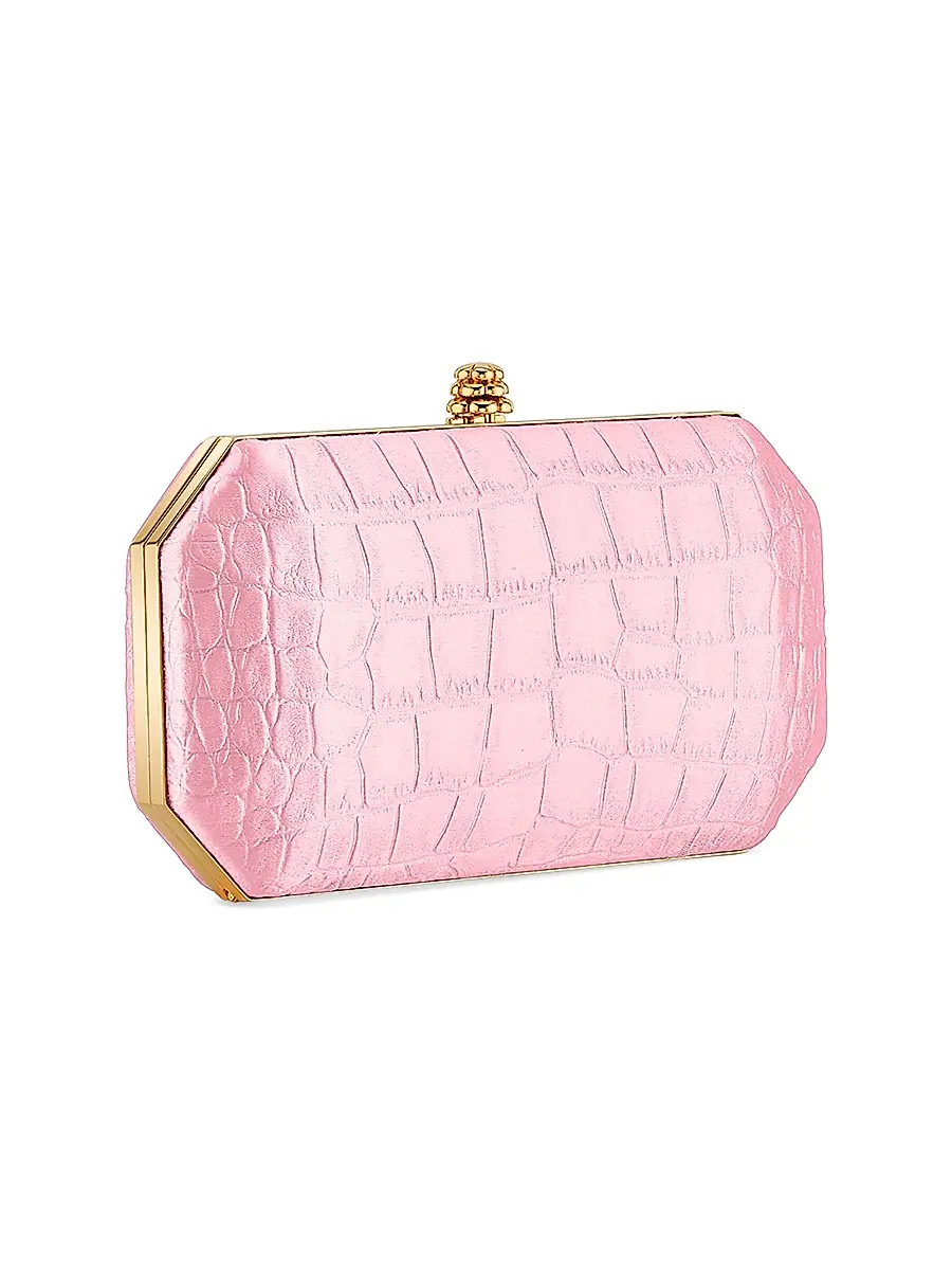 Tyler Ellis Women's Perry Small Clutch in Stamped Satin with Gold Hardware - Petal Pink | Thumbnail 2 Tyler Ellis Women's Perry Small Clutch in Stamped Satin with Gold Hardware - Petal Pink | Thumbnail 2