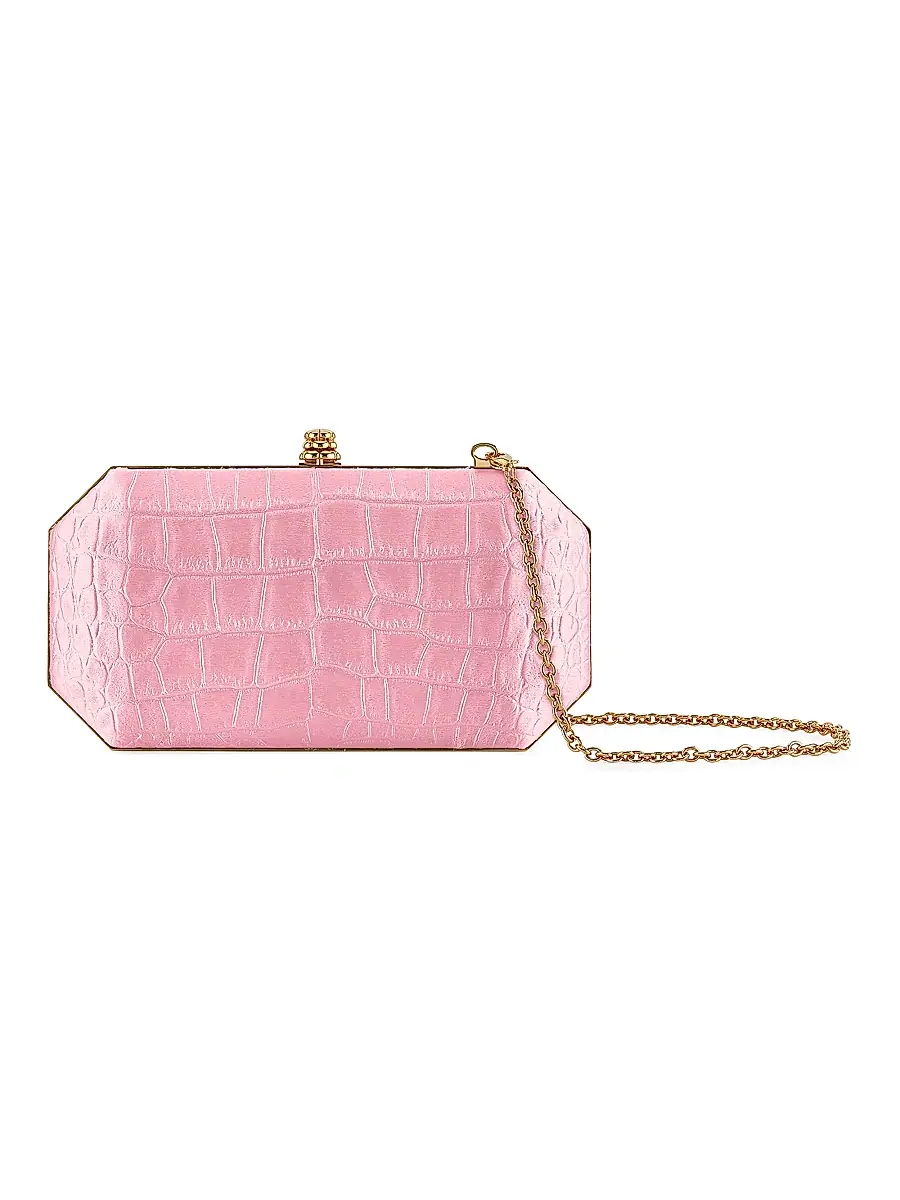 Tyler Ellis Women's Perry Small Clutch in Stamped Satin with Gold Hardware - Petal Pink | Thumbnail 3 Tyler Ellis Women's Perry Small Clutch in Stamped Satin with Gold Hardware - Petal Pink | Thumbnail 3