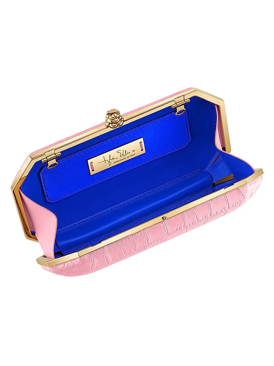 Tyler Ellis Women's Perry Small Clutch in Stamped Satin with Gold Hardware - Petal Pink | Thumbnail 4 Tyler Ellis Women's Perry Small Clutch in Stamped Satin with Gold Hardware - Petal Pink | Thumbnail 4