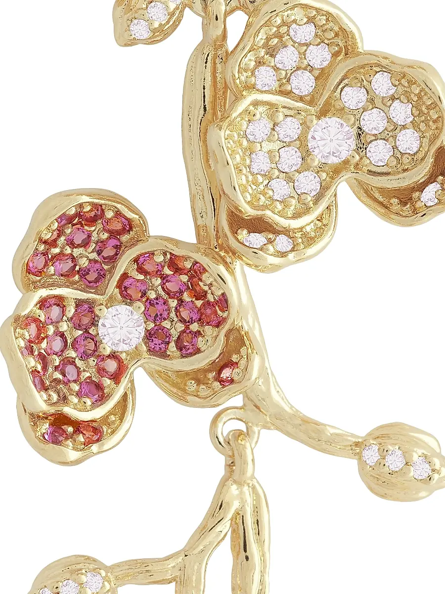 Anabel Aram Women's Orchid 18K-Gold-Plated & Cubic Zirconia Drop Earrings - Fuchsia | Thumbnail 4 Anabel Aram Women's Orchid 18K-Gold-Plated & Cubic Zirconia Drop Earrings - Fuchsia | Thumbnail 4
