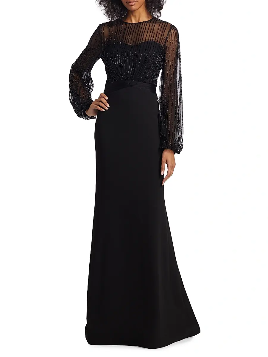 Rene Ruiz Collection Women's Beaded Illusion Fit & Flare Gown - Black | Thumbnail 2 Rene Ruiz Collection Women's Beaded Illusion Fit & Flare Gown - Black | Thumbnail 2