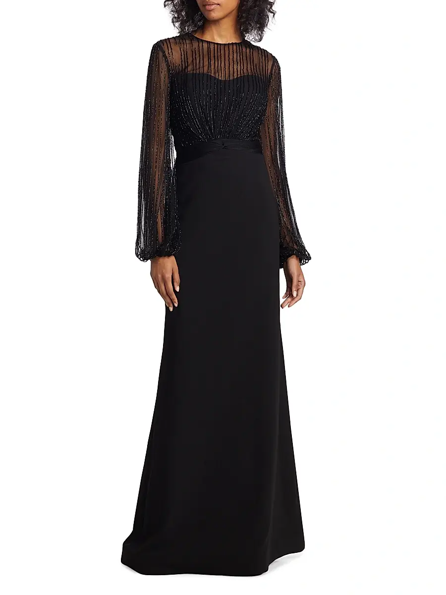 Rene Ruiz Collection Women's Beaded Illusion Fit & Flare Gown - Black | Thumbnail 3 Rene Ruiz Collection Women's Beaded Illusion Fit & Flare Gown - Black | Thumbnail 3