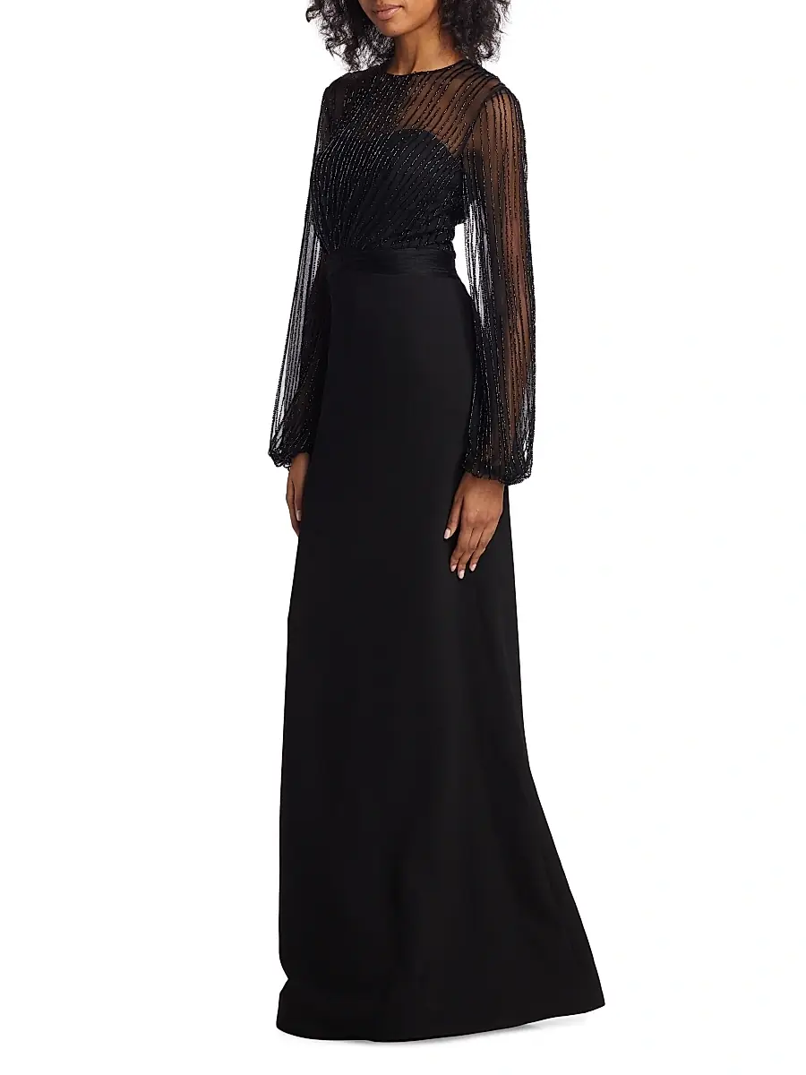 Rene Ruiz Collection Women's Beaded Illusion Fit & Flare Gown - Black | Thumbnail 4 Rene Ruiz Collection Women's Beaded Illusion Fit & Flare Gown - Black | Thumbnail 4