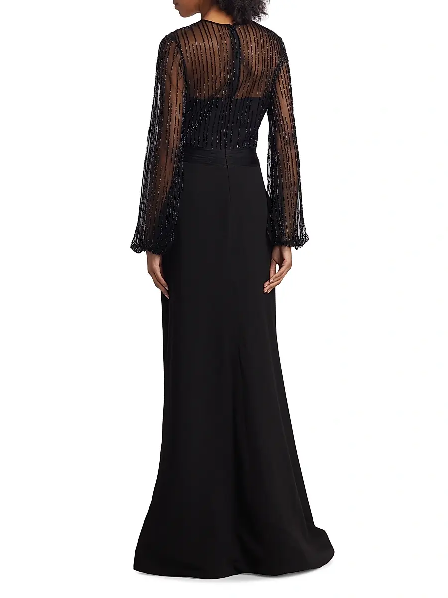 Rene Ruiz Collection Women's Beaded Illusion Fit & Flare Gown - Black | Thumbnail 5 Rene Ruiz Collection Women's Beaded Illusion Fit & Flare Gown - Black | Thumbnail 5