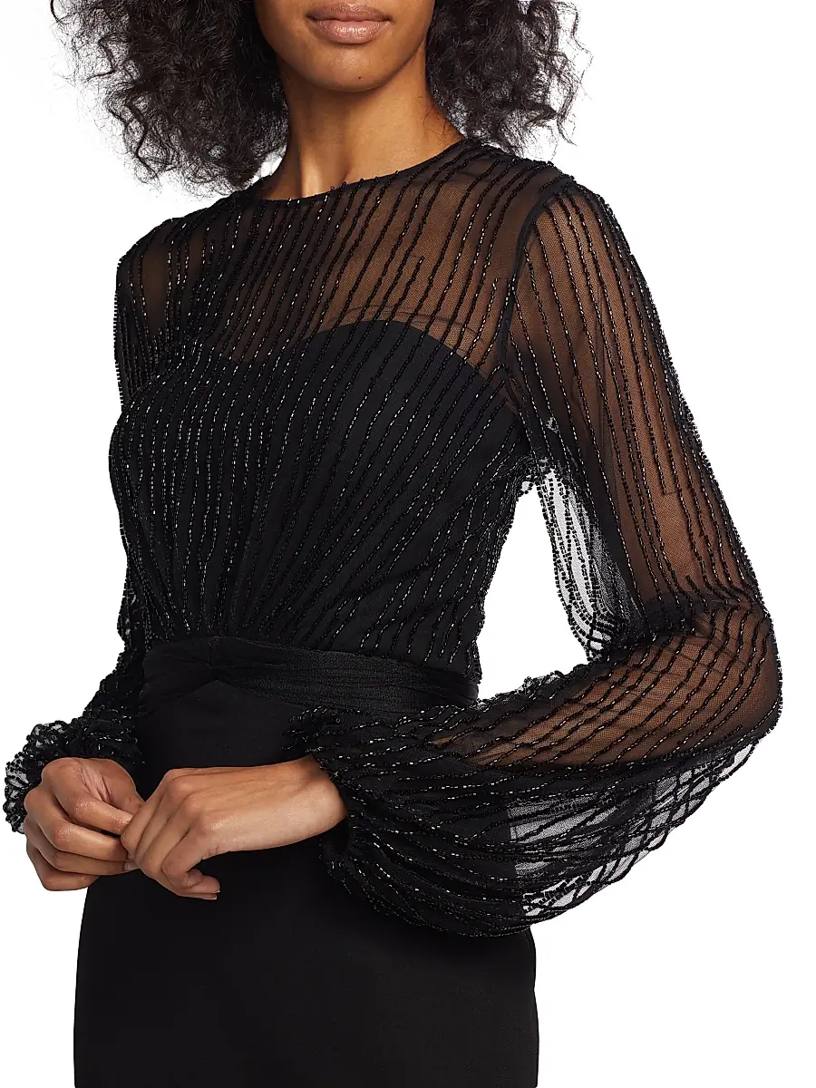 Rene Ruiz Collection Women's Beaded Illusion Fit & Flare Gown - Black | Thumbnail 6 Rene Ruiz Collection Women's Beaded Illusion Fit & Flare Gown - Black | Thumbnail 6