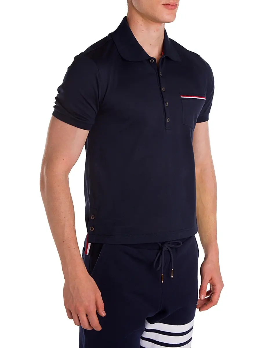 Thom Browne Men's Solid Cotton Pique Polo | Thumbnail 4 Thom Browne Men's Solid Cotton Pique Polo | Thumbnail 4