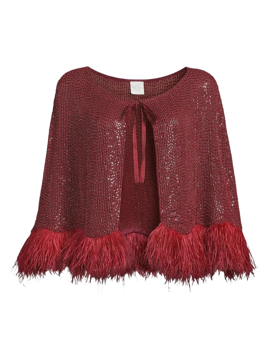 Carolyn Rowan Collection Women's Beaded Silk Feather-Trim Cape