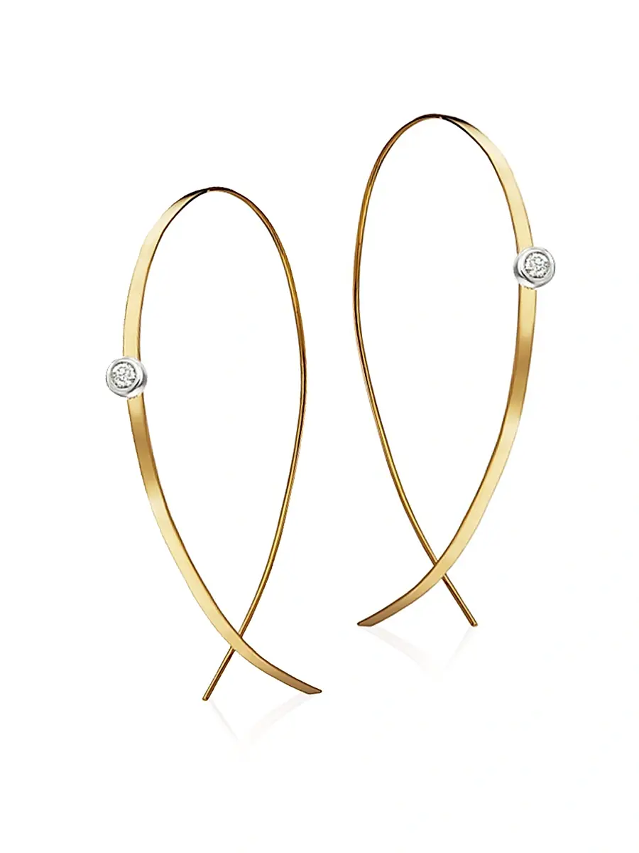 Lana Women's Upside Down Diamond & 14K Yellow Gold Flat Hoop Earrings/1" - Gold | Image 1 Lana Women's Upside Down Diamond & 14K Yellow Gold Flat Hoop Earrings/1" - Gold | Image 1
