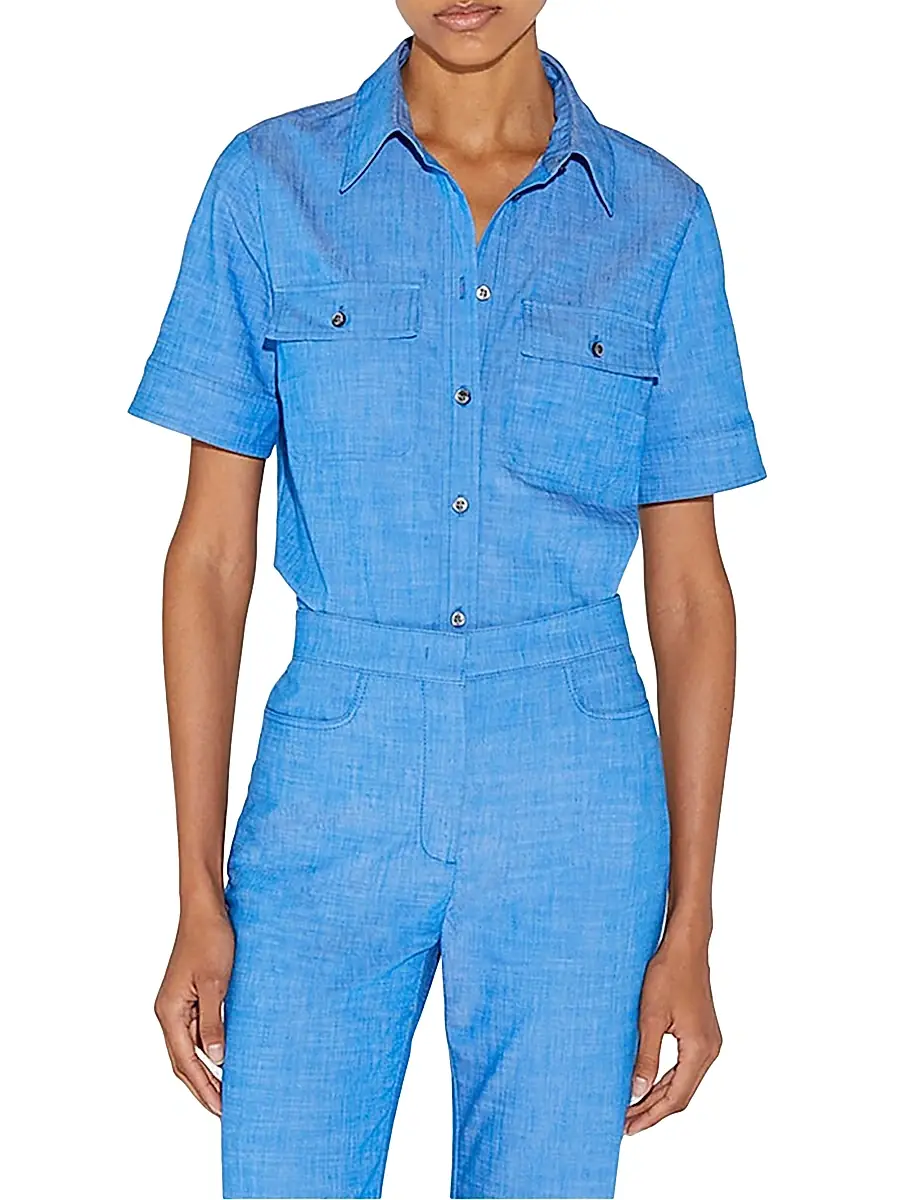 CALLAS MILANO Women's Vesper Stretch Denim Poplin Shirt | Thumbnail 2
