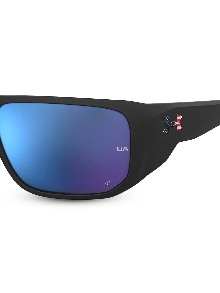 Under Armour Men's Attack 63MM Square Sunglasses - Black Blue | Thumbnail 2